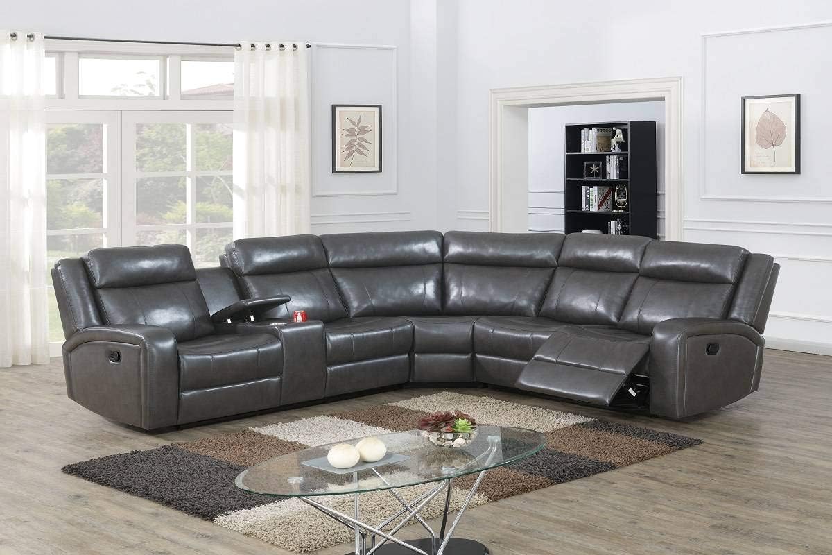 3-Piece Manual Reclining Sectional Sofa Grey Leather Gel PU I1575