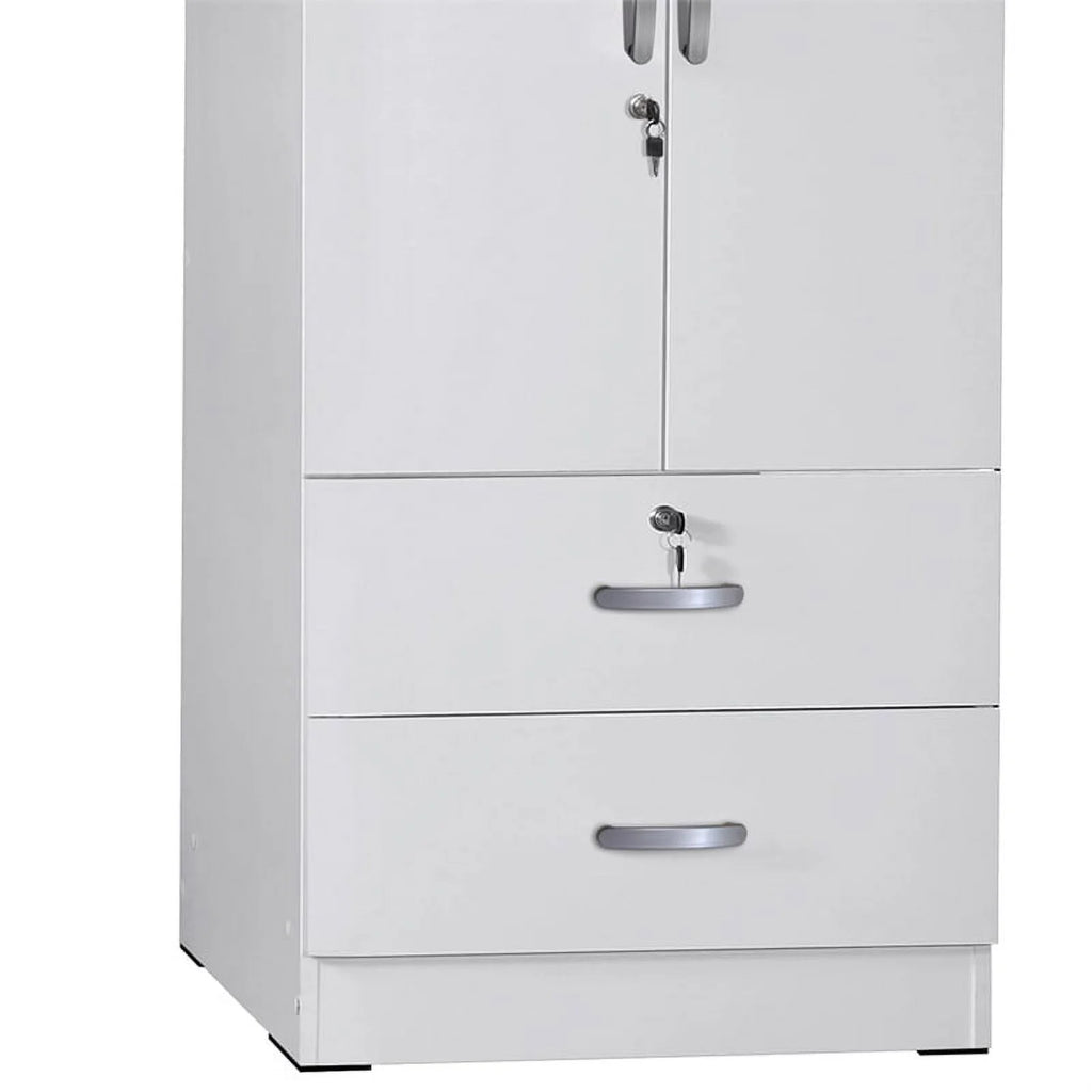 White Wood 2-Door Wardrobe Armoire with 2-Drawers F7471
