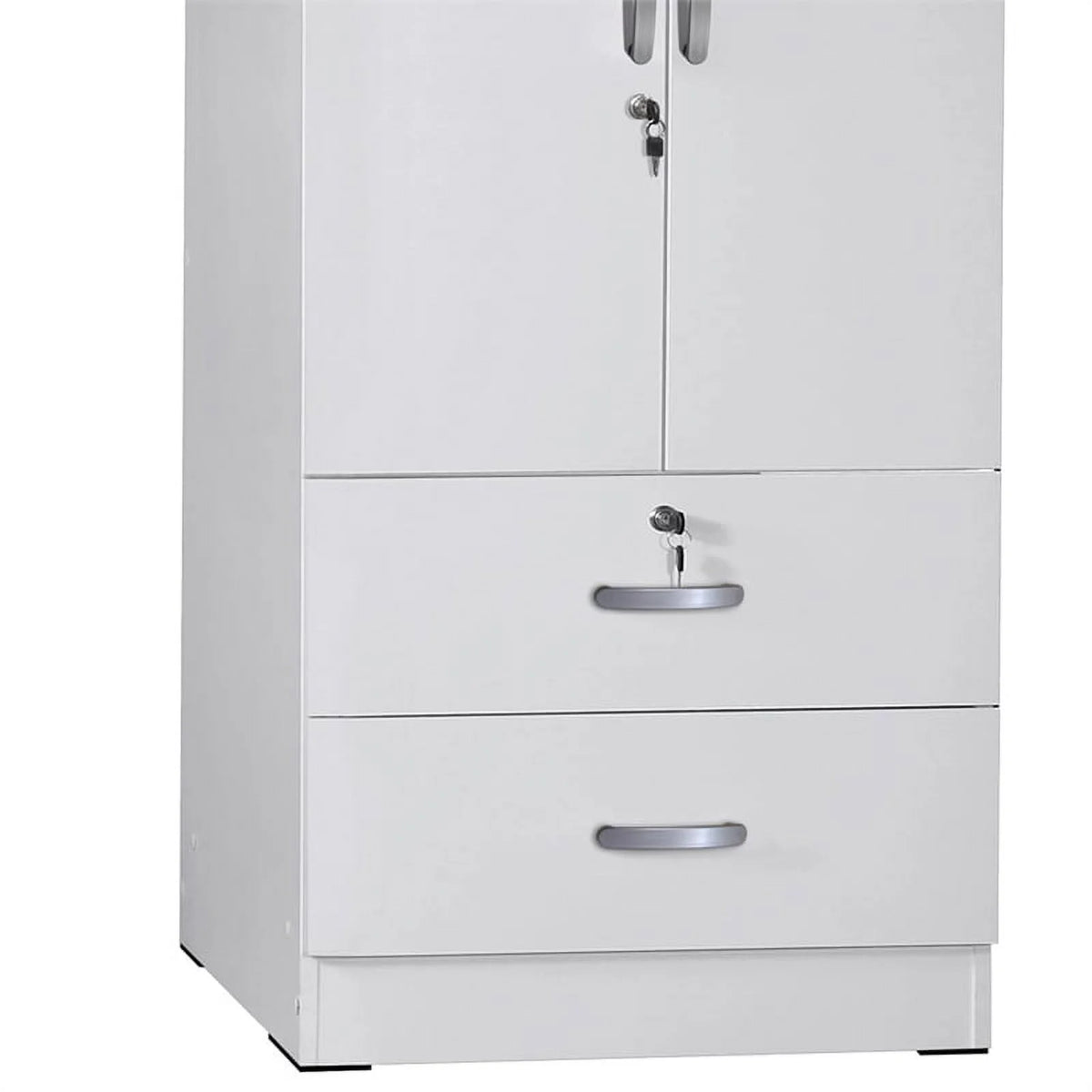 White Wood 2-Door Wardrobe Armoire with 2-Drawers F7471
