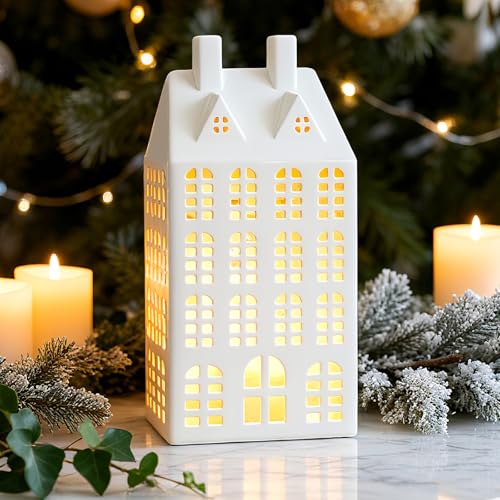 White Ceramic Christmas Village House with Lights U10618