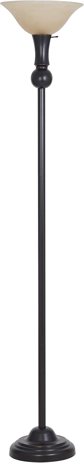 Bronze 3-Way Torchier Lamp with Frosted Amber Glass Shade L110172