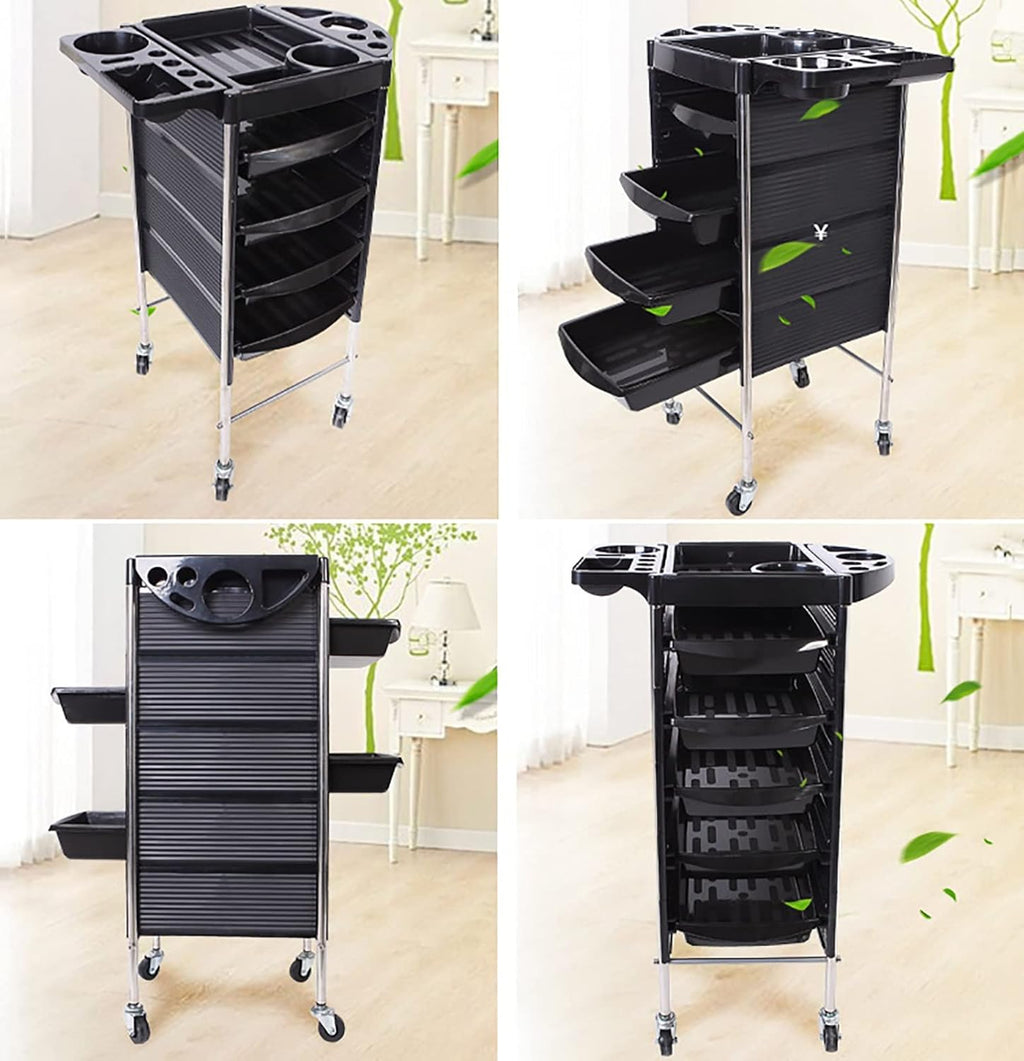 Black 5 Drawer Rolling Trolley Cart M4418