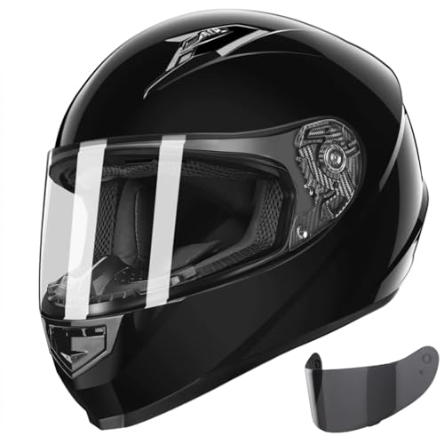 Compact Motorcycle Helmet - Matte Black, Large - Full Face w/ Tinted Visor Z6946