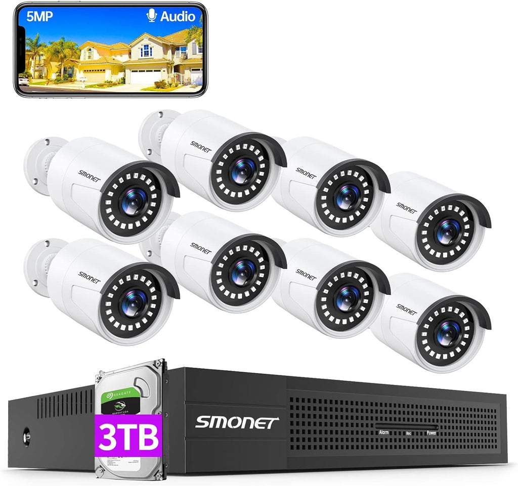 5MP PoE Security Camera System with Audio 3TB Hard Drive T453156