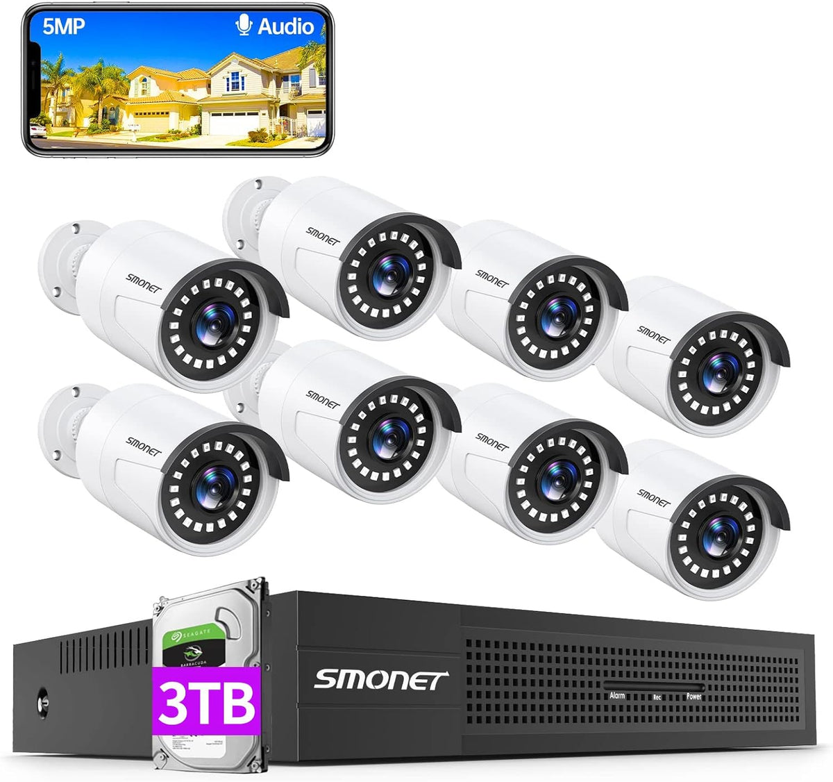 5MP PoE Security Camera System with Audio 3TB Hard Drive T453156
