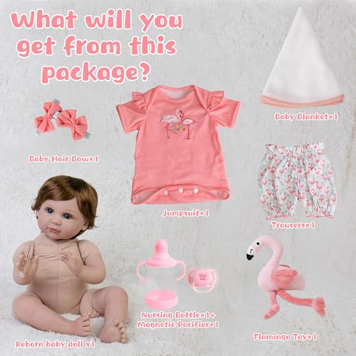22 inch Lifelike Reborn Baby Doll with Feeding Toy Accessories Set F1624