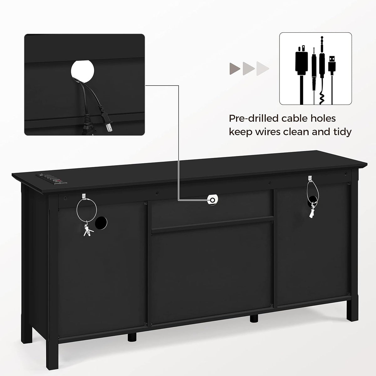 Black Media Entertainment Center with Power Outlet & Storage Cabinets R9750