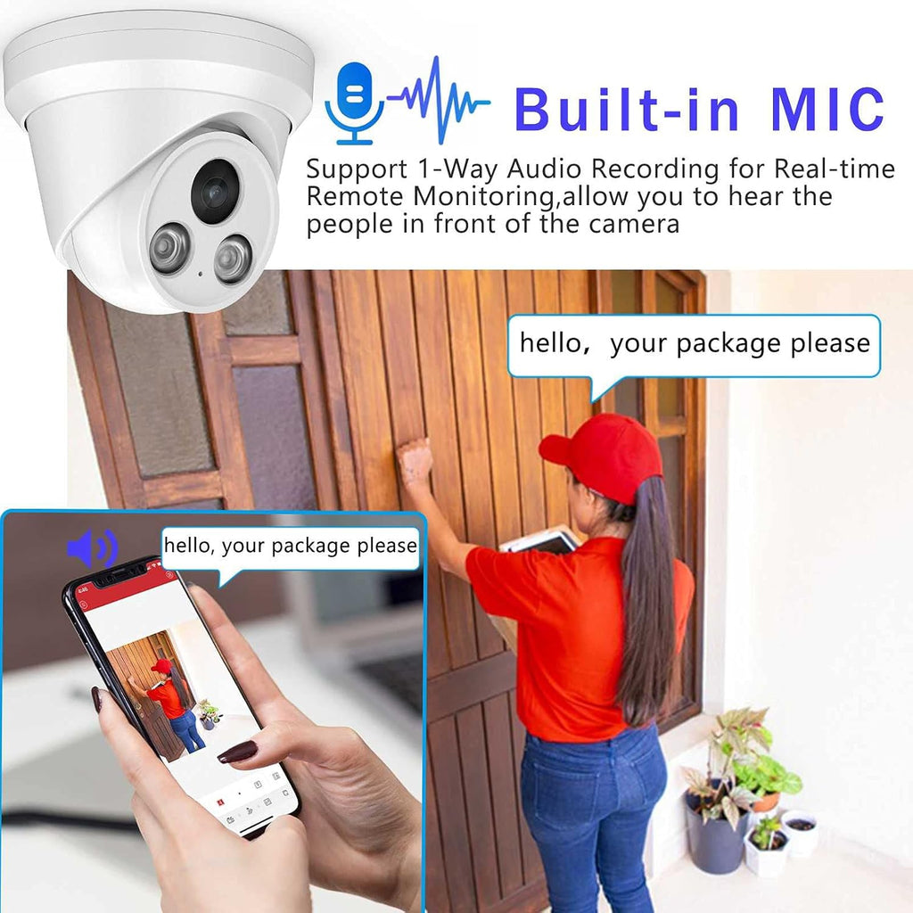 4K 8MP Outdoor PoE IP Turret Camera with Mic, 2.8mm Lens, IP67 N1976