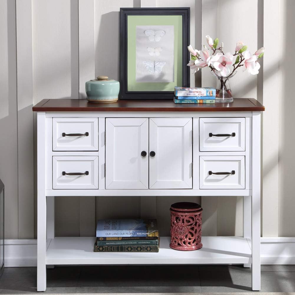 Green Wood Buffet Storage Cabinet with Drawers D8113