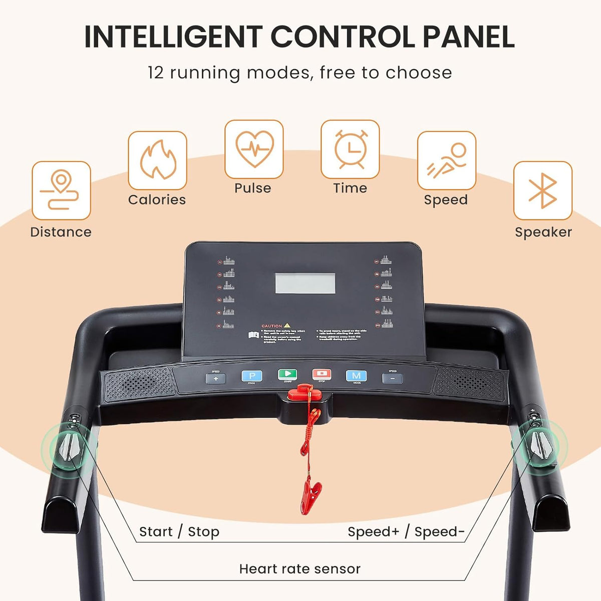 2.5 HP folding treadmill with 3-speed incline adjustment and 12 preset programs G19752