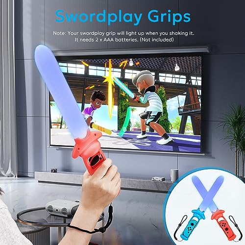 11 in 1 Switch Sports Accessories Bundle with Tennis Rackets, Golf Clubs, Swords, Wrist and Leg Strap, Storage Bag Y90492