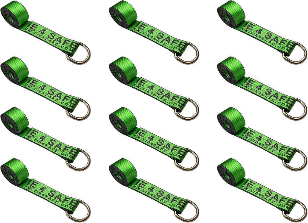 2” x 10’ D-Ring Lasso Strap & Recovery Auto Tie Down (Green, 50 - Pack) C70904