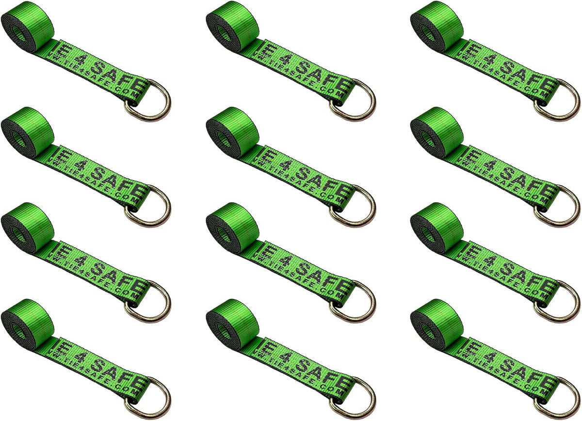 2” x 10’ D-Ring Lasso Strap & Recovery Auto Tie Down (Green, 50 - Pack) C70904
