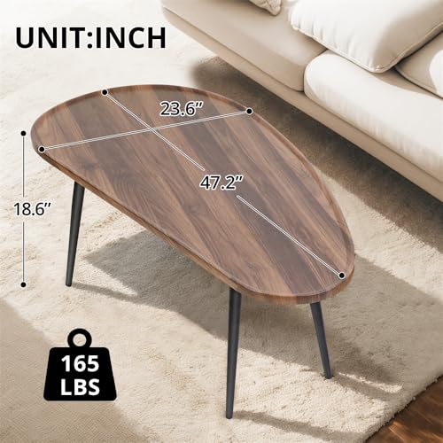 Oval Coffee Table with Metal Legs, Walnut 23.6" D x 47.2" W x 18.5" H R5466
