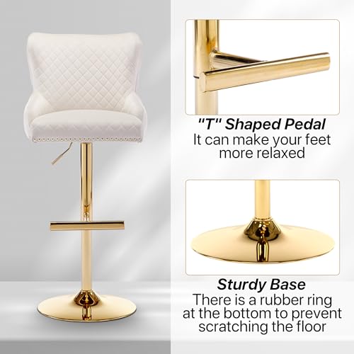 Beige Velvet Adjustable Swivel Barstools Set of 2 A359