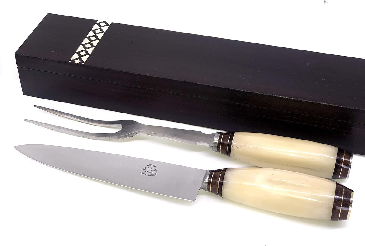Handmade Bone Handle Carving Set with Wooden Box T8334