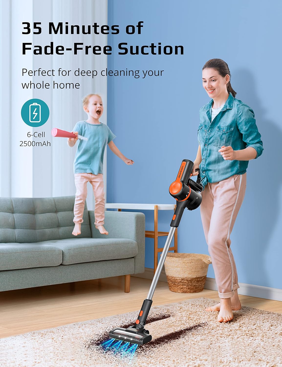 Cordless Vacuum Cleaner, 6 in 1 Stick and Handheld Vacuum with HEPA Filter E809