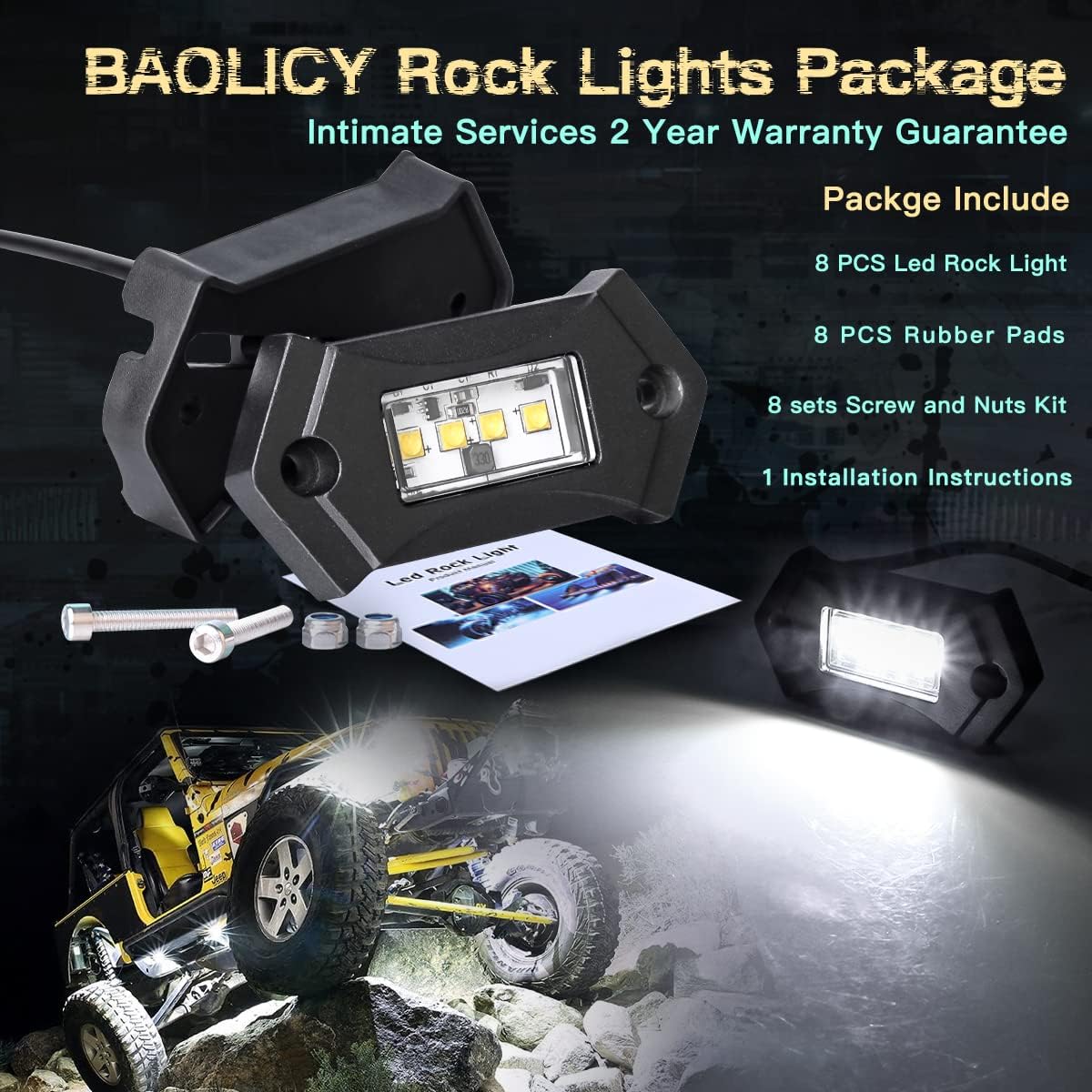 White 8Pods IP68 Waterproof LED Rock Lights Q616