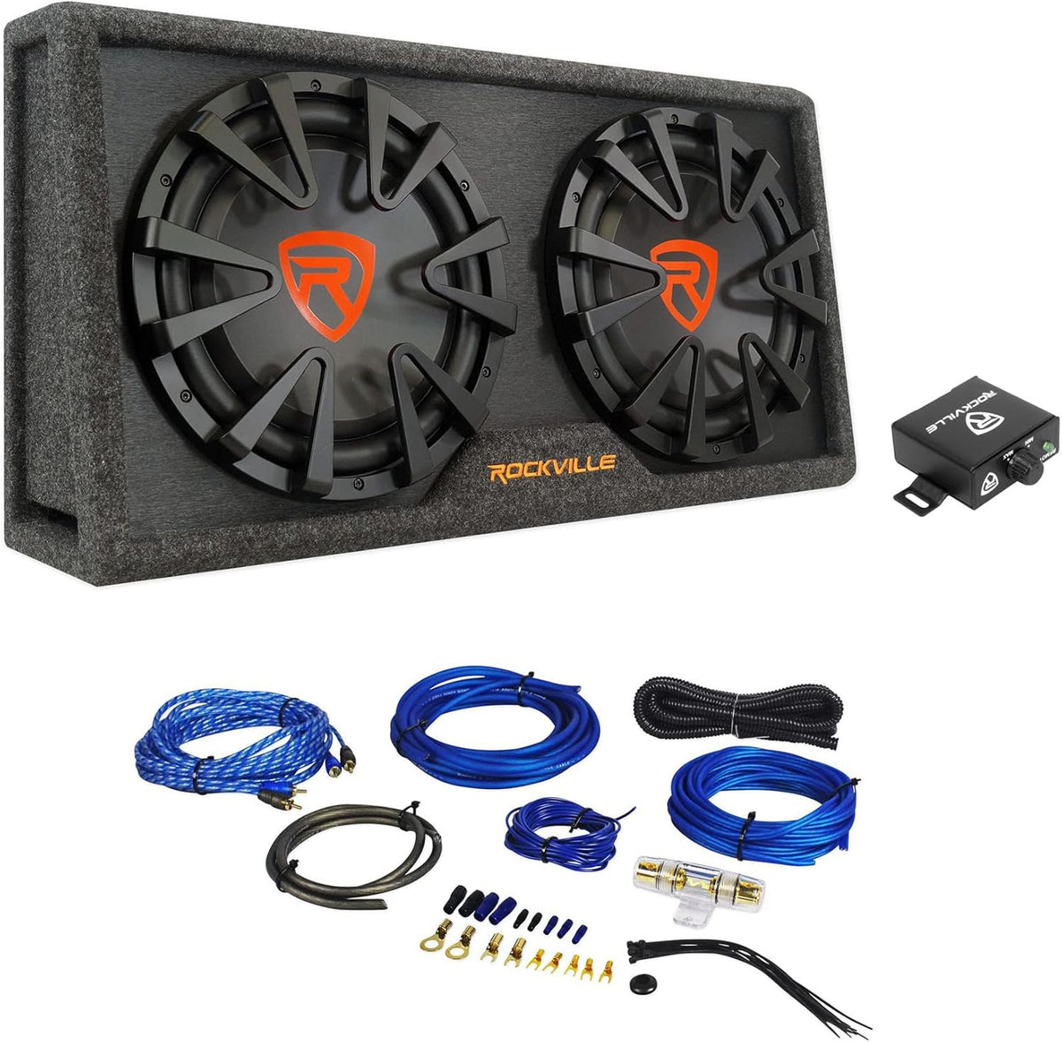 12 inch Vented Powered Car Subwoofer Enclosure 2000 Watt with 4 Gauge Amp Wiring Kit V37612