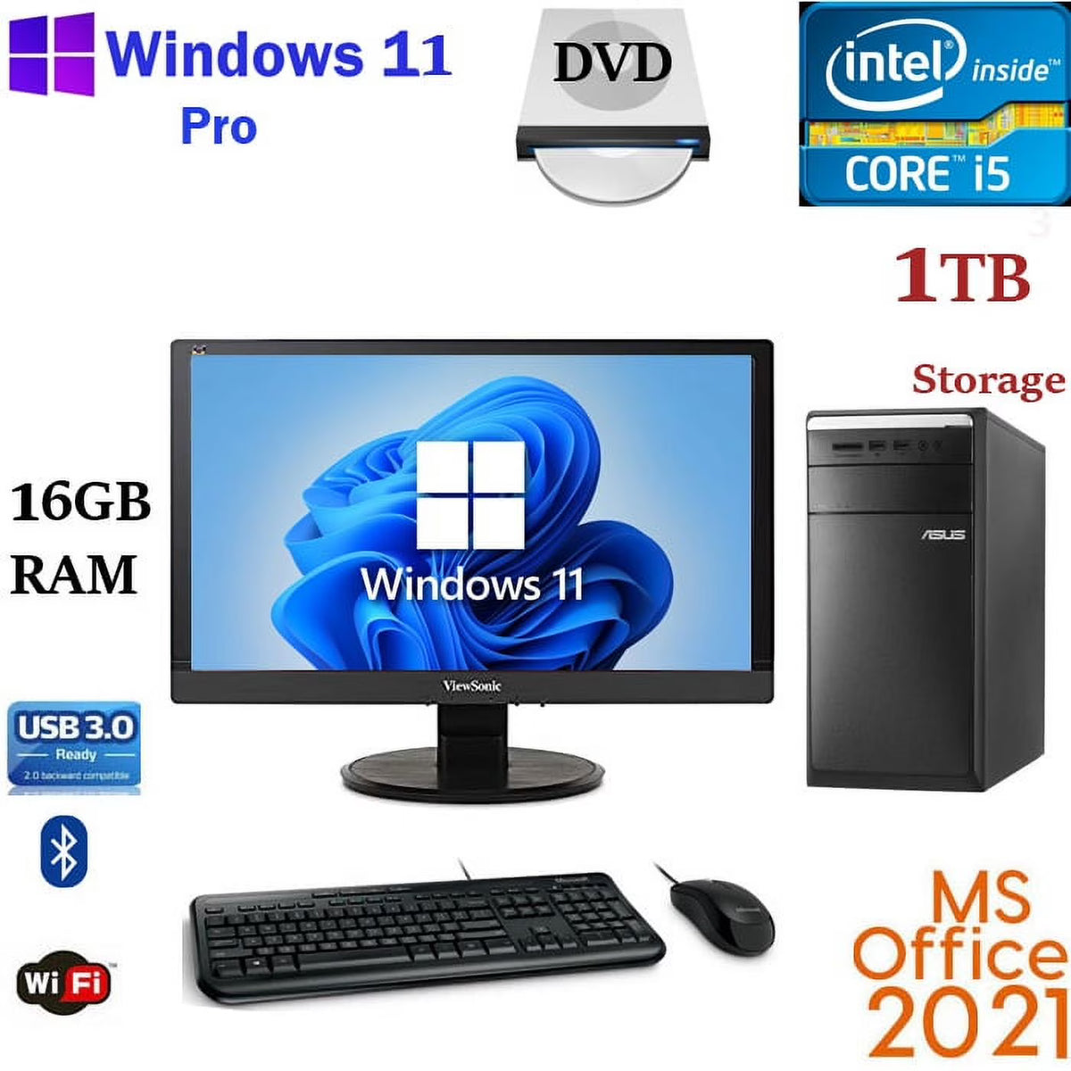 22" LCD Desktop Computer PC 16GB RAM 1TB E13121