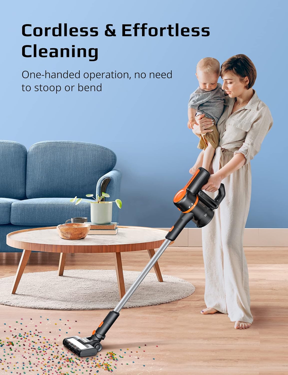 Cordless Vacuum Cleaner, 6 in 1 Stick and Handheld Vacuum with HEPA Filter E809