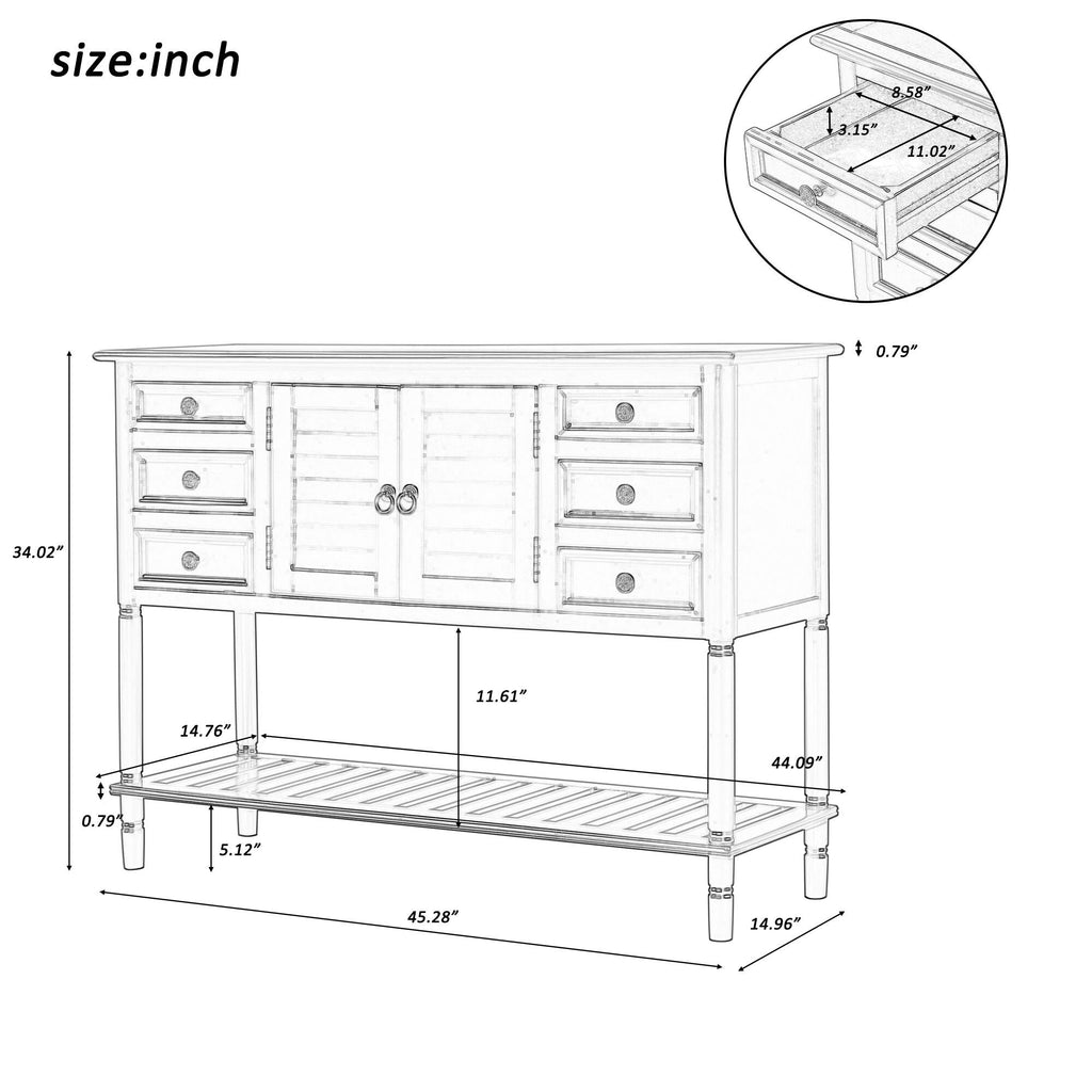 Green Console Table with 6 Drawers and Cabinet K703
