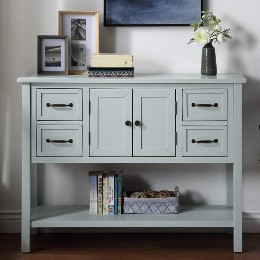 Green Wood Buffet Storage Cabinet with Drawers D8113