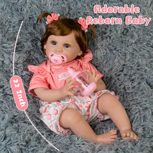 22 inch Lifelike Reborn Baby Doll with Feeding Toy Accessories Set F1624