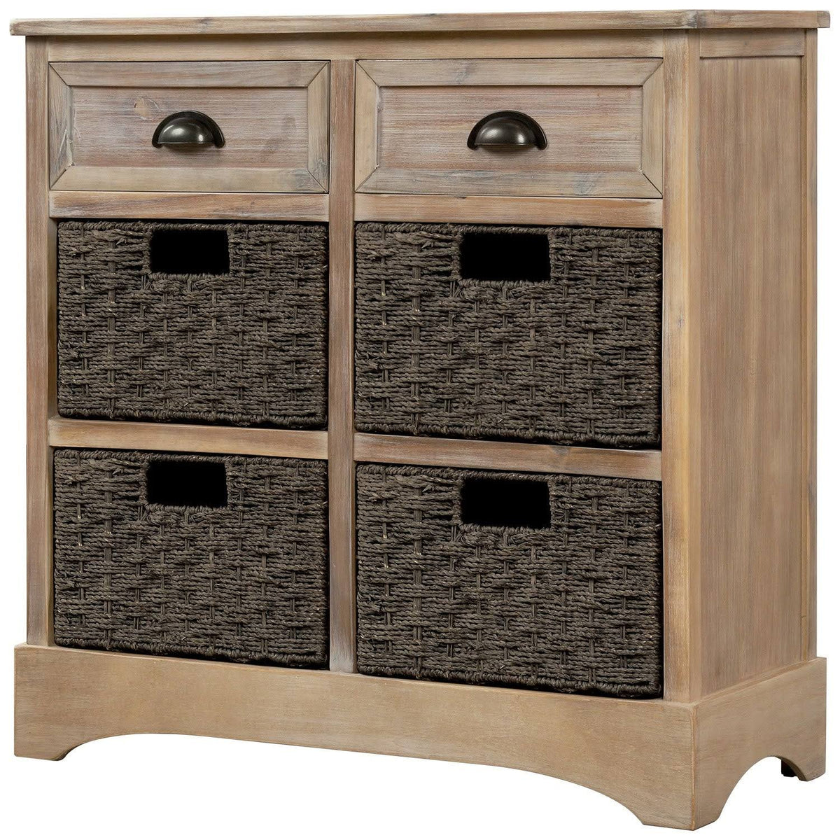 Rustic Storage Cabinet with 2 Drawers and 4 Fabric Basket I8692