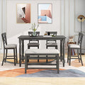 6-Piece Counter Height Table with Shelf 4 Chairs and Bench Gray L4024
