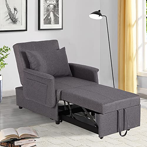 Black 3 in 1 Pull Out Sleeper Sofa Chair with Pillow U725