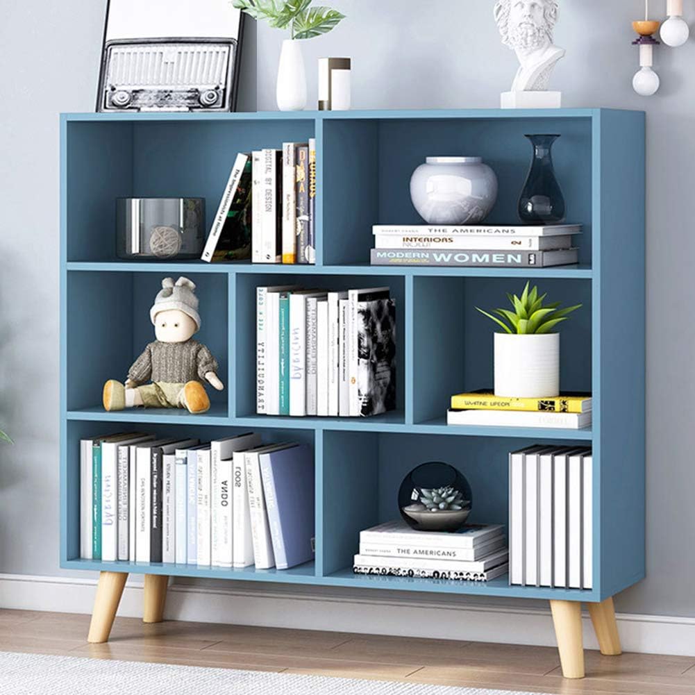 Bright Blue 3-Tier 8 Cube Wooden Bookshelf W598799