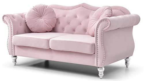 Pink Velvet Loveseat D3037