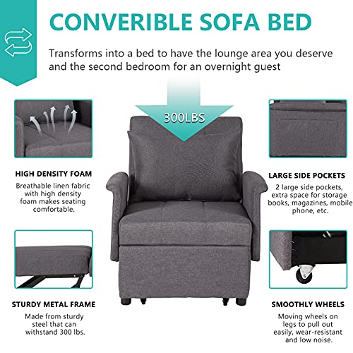 Black 3 in 1 Pull Out Sleeper Sofa Chair with Pillow U725