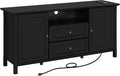 Black Media Entertainment Center with Power Outlet & Storage Cabinets R9750