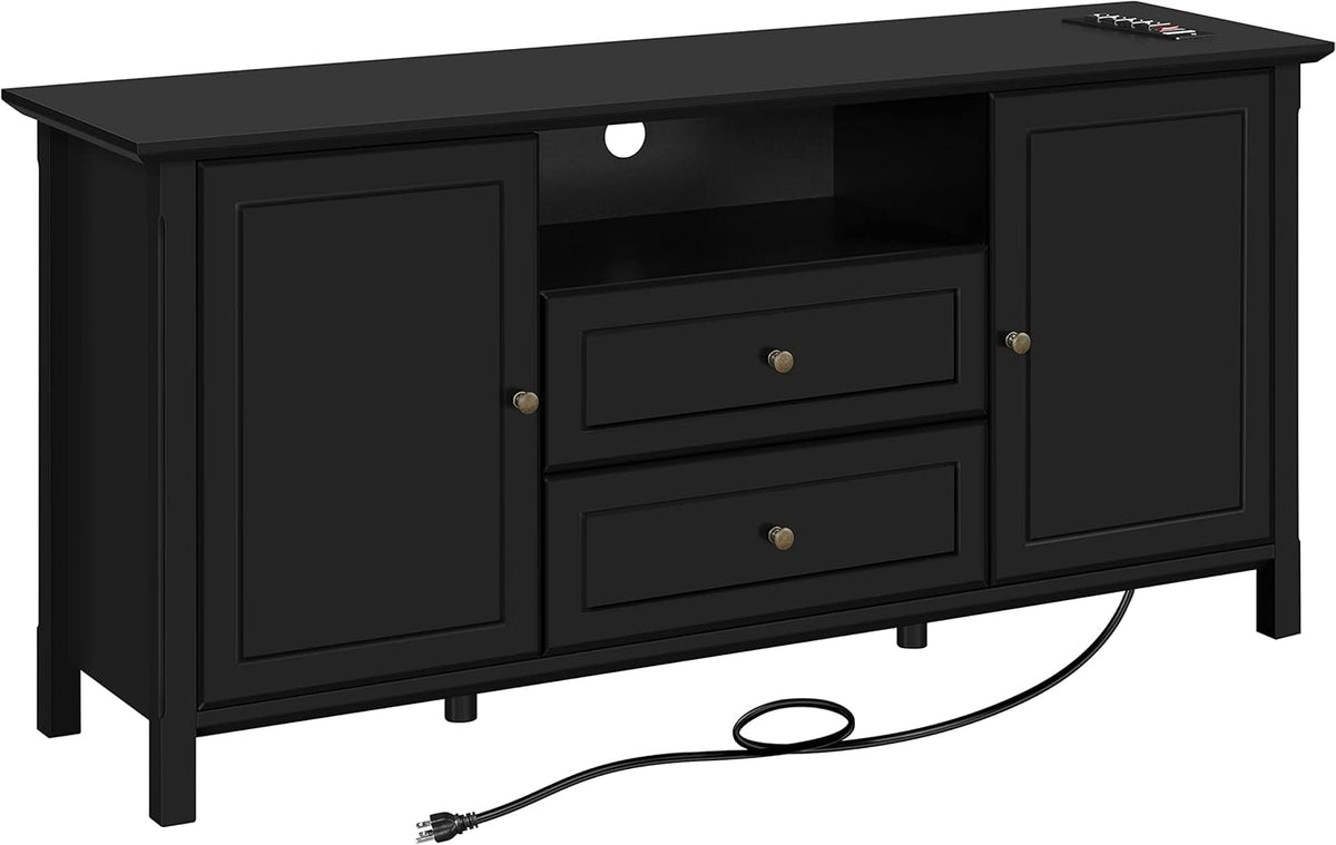 Black Media Entertainment Center with Power Outlet & Storage Cabinets R9750