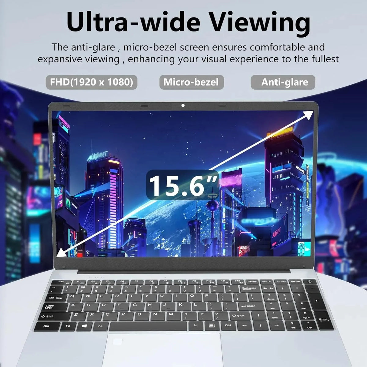 15.6" Laptop, Intel Quad-Core, 8GB RAM, 512GB SSD, Win 11 Pro, Fingerprint, Backlit Keyboard, HDMI, Bluetooth, USB 3.0, HD Webcam I636