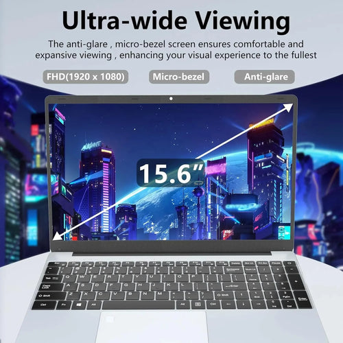 15.6" Laptop, Intel Quad-Core, 8GB RAM, 512GB SSD, Win 11 Pro, Fingerprint, Backlit Keyboard, HDMI, Bluetooth, USB 3.0, HD Webcam I636