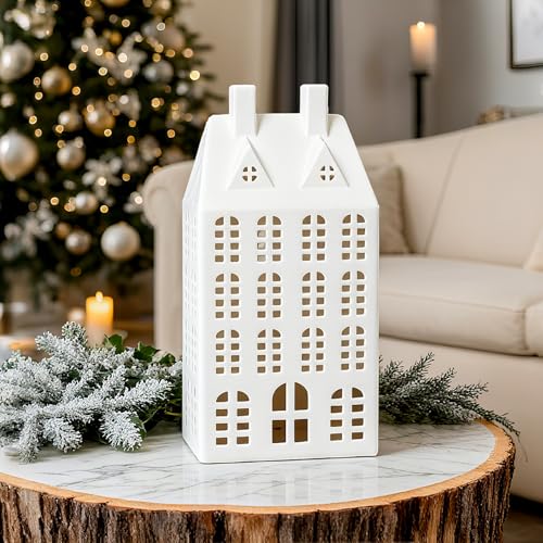 White Ceramic Christmas Village House with Lights U10618