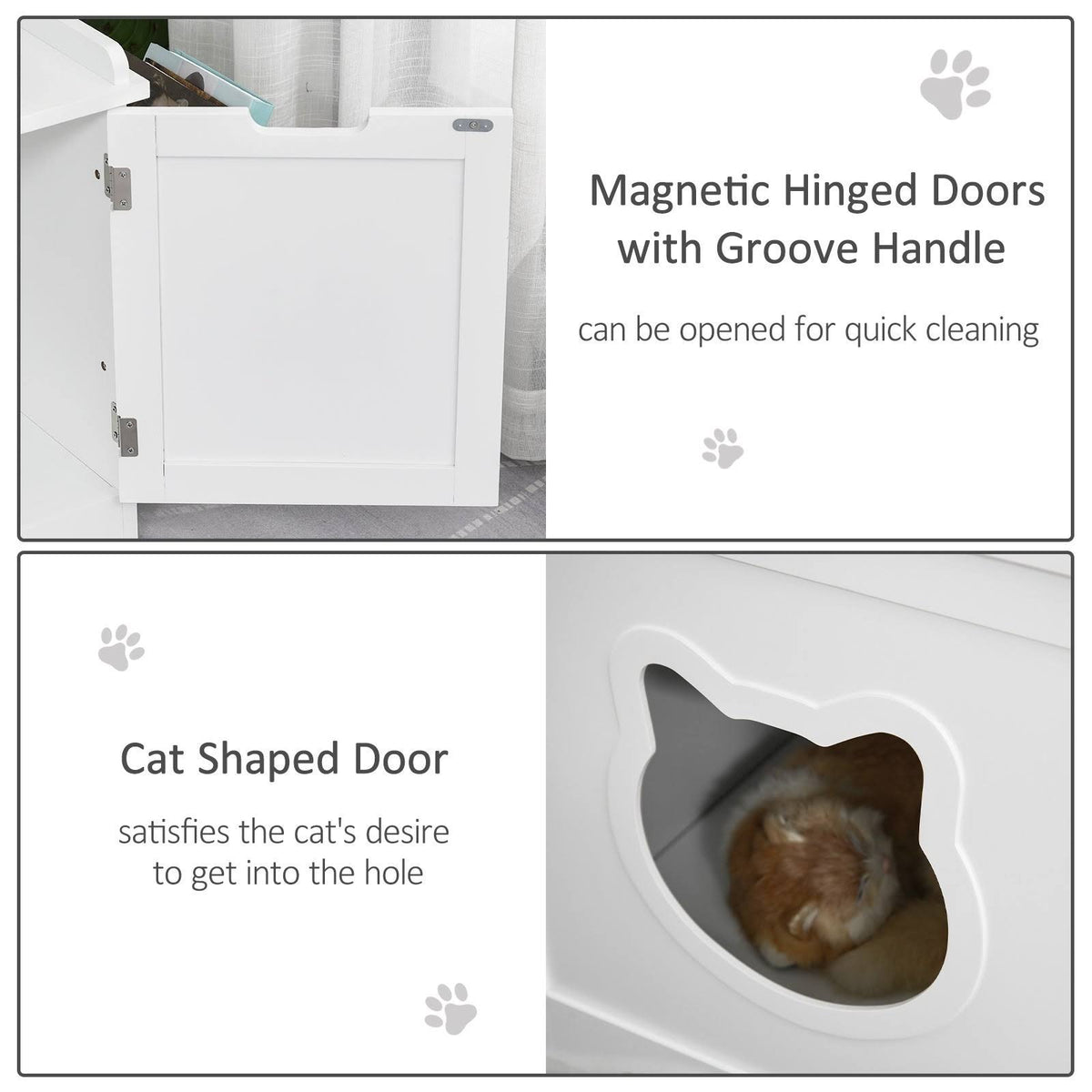 White Wooden Cat Litter Box Enclosure with Storage Rack R3612