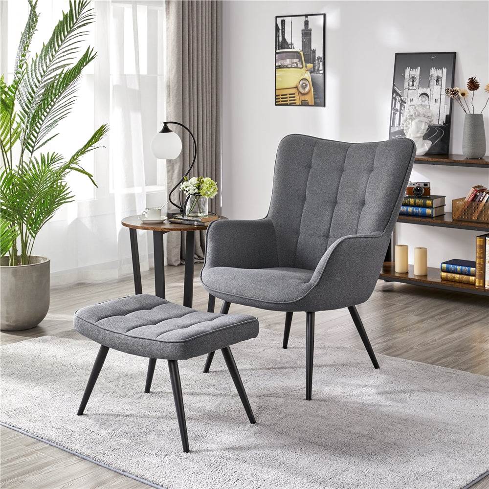 Gray Upholstered Accent Chair and Ottoman Set H602