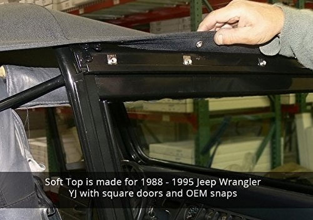 Black Denim Vinyl 2 Door Soft Top with Rear Plastic Tinted Windows X5115