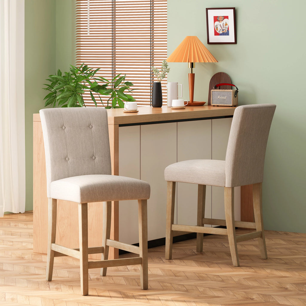Beige and Weathered Brown Fabric Counter Stools, Set of 2 U28214