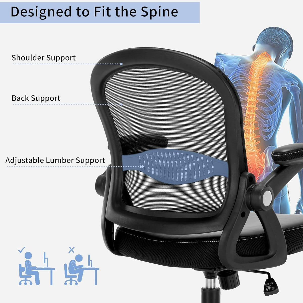 Black Ergonomic Mesh Office Chair with Flip-up Armrests Z39439