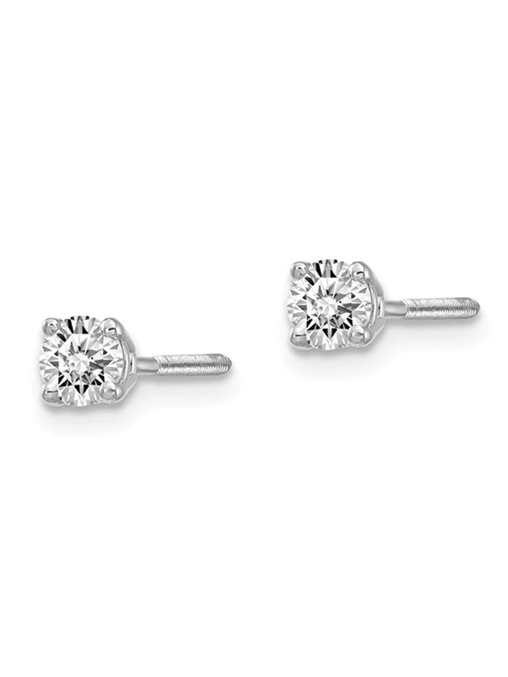 14K White Gold Diamond Solitaire Stud Earrings with Screwbacks P655