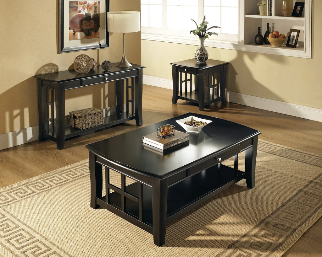 Black Rectangle Coffee Table with Storage and Shelf U581