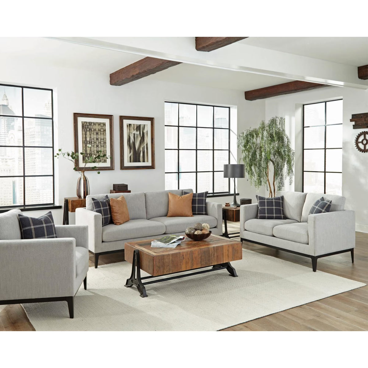 Light Gray 3-piece Fabric Living Room Set R582907