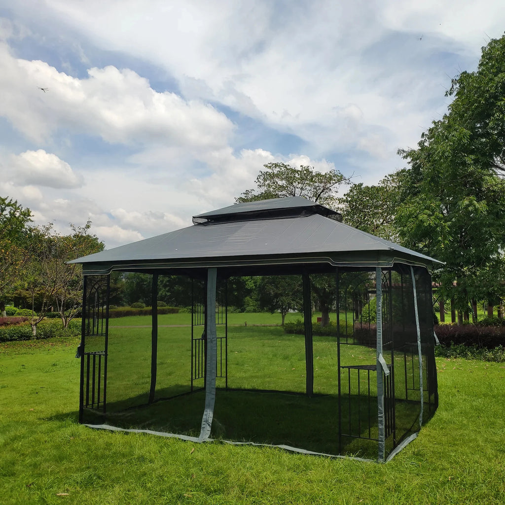 Gray Outdoor Patio Gazebo Canopy Tent with Mosquito Net C579103