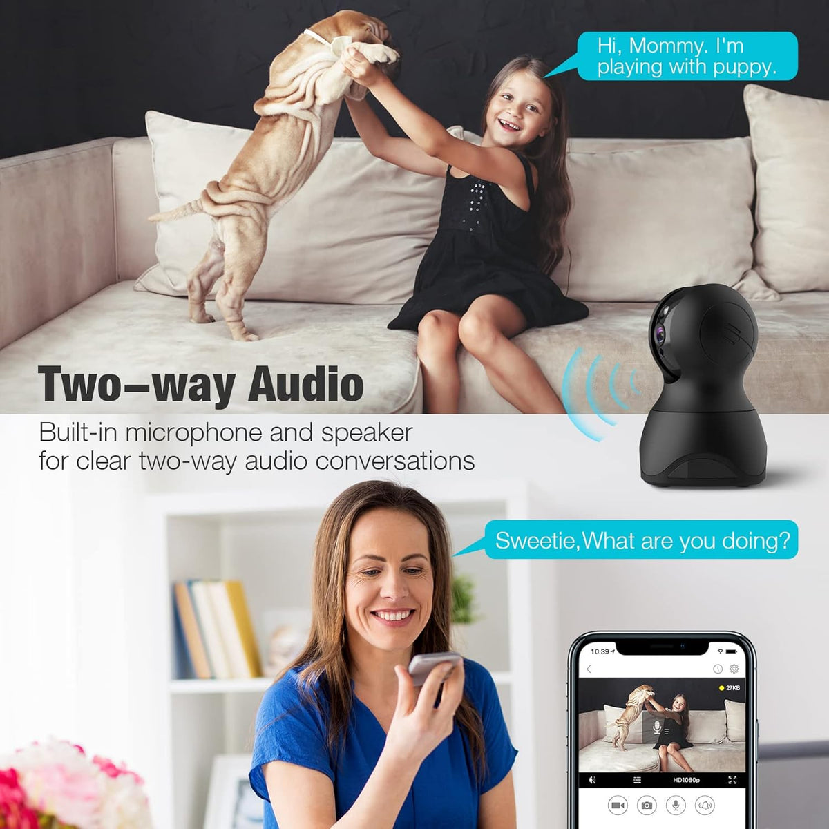 1080P WiFi Security Camera with 2-Way Talk, Night Vision, Pan/Tilt/Zoom, Pack of 2 K773822