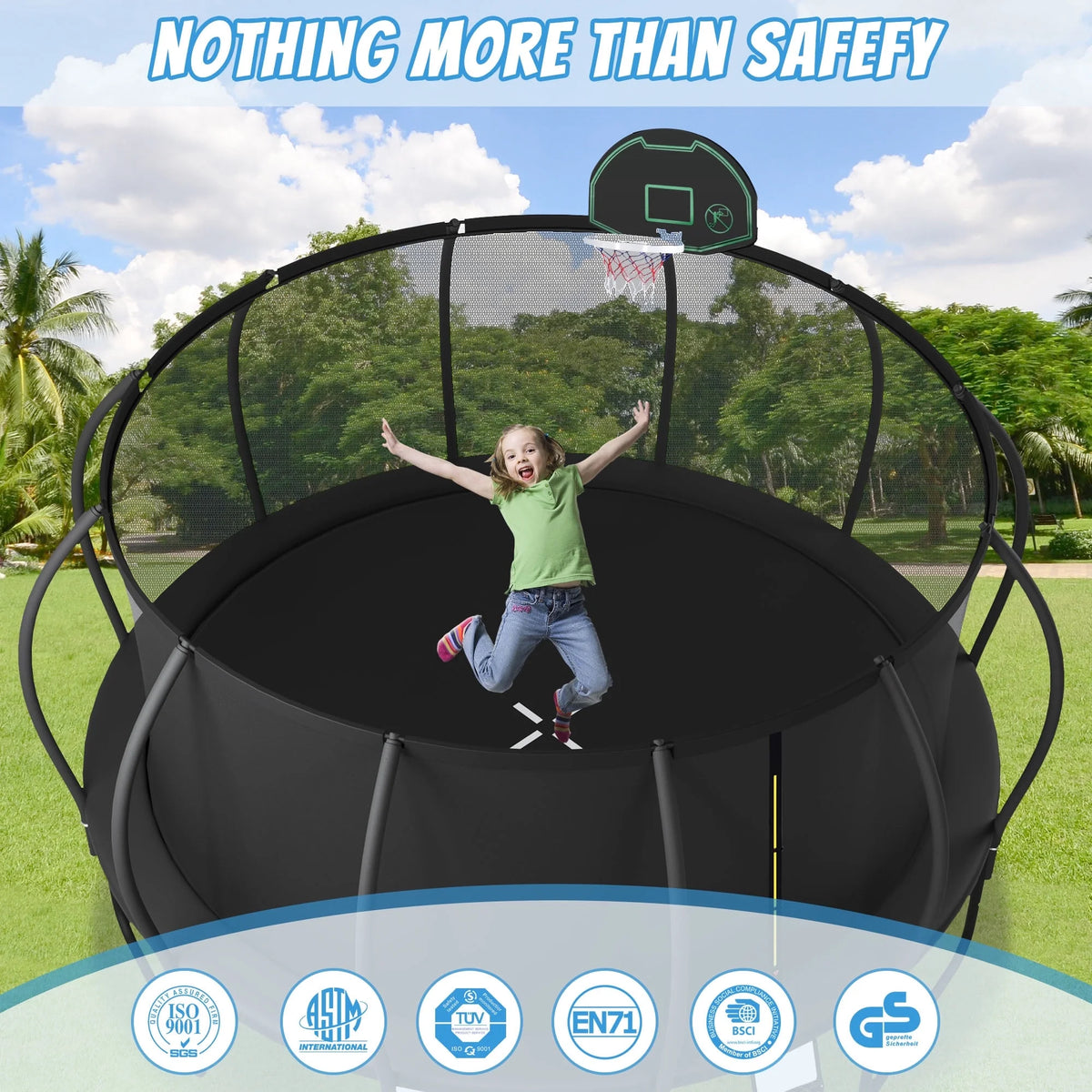 12FT-16FT Trampoline with Enclosure, Basketball Hoop, Wind Stakes I966